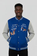 Classic Cartoon Captain CaveMan XL Blue and Gray Baseball Jacket