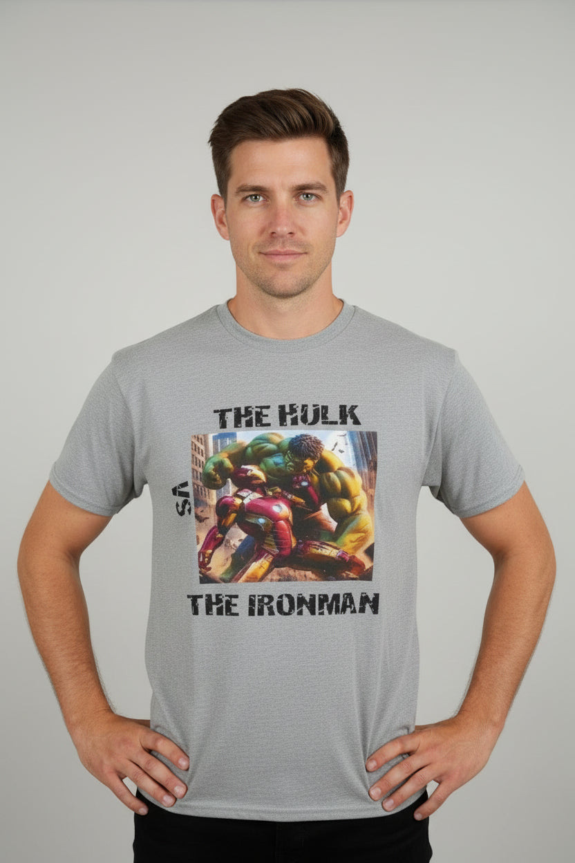 The Hulk Vs The Iron Man XL Gray Tee 100% Cotton